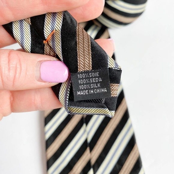 ALEXANDER JULIAN COLOURS Men's Black/Tan Stripe Handmade Silk Necktie sz OS - Picture 6 of 6